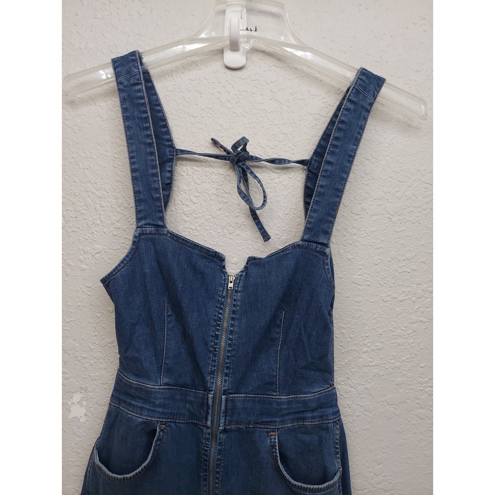 WE THE FREE PEOPLE Denim Overalls 4 Blue Curvy 2nd Ave Bootcut Fit Raw Hem - Picture 3 of 14